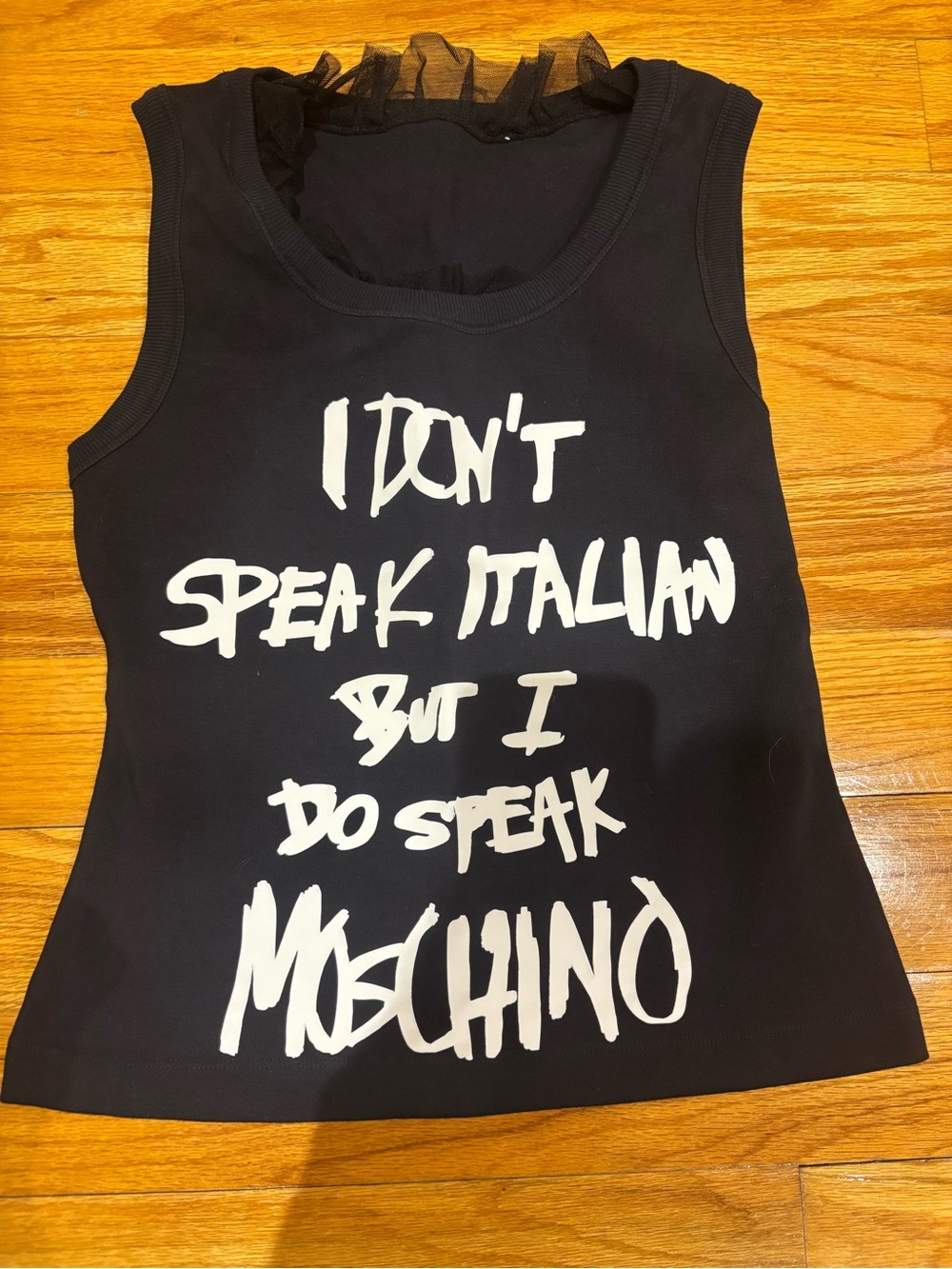 Moschino Black Tank with White Graphic Script